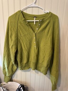 Free People Lime Green Henley Crewneck Sweater